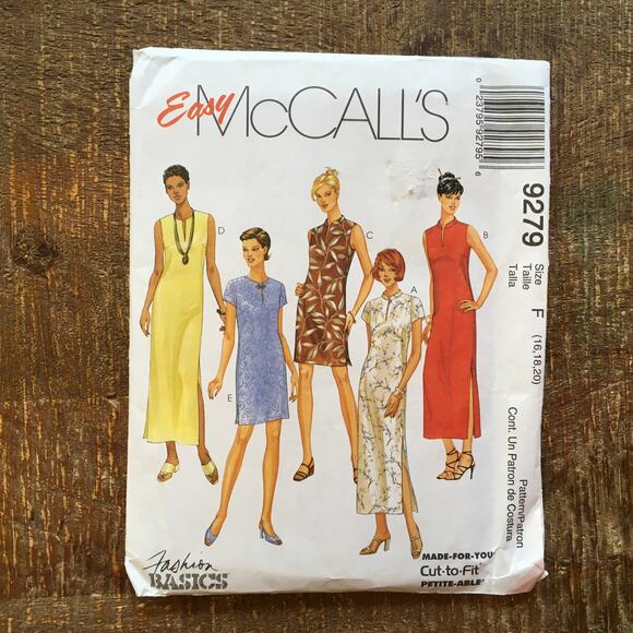 McCalls Sewing Pattern 9279 Mandarin Collar Qipao Cheongsam Dress 16-20 UNCUT - Picture 1 of 2